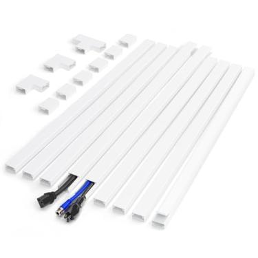 Imagem de YCLYC Escondedor de cabos 335,3 cm branco, 2,15 cm A 0,12 cm A 12,7 cm Kit de canal de cabos autoadesivo conveniente para 2 cabos, capa de cabo para gerenciamento de cabos de parede, capas de fio para