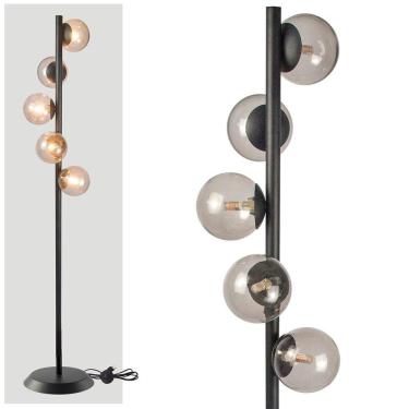 Imagem de Abajur Coluna Piso Figo Preto Com Globo De Vidro Fumê