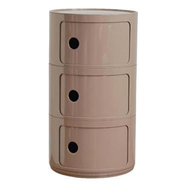 Imagem de Armário de armazenamento multifuncional, mesa de cabeceira com portas de correr, mesa de cabeceira redonda com gavetas, adequado para sala de estar e quarto, espaço pequeno (tamanho: 3 camadas, cor