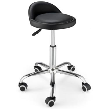 Imagem de FNZIR Banqueta giratória com rodas ajustável em altura cadeira de desenho com encosto base estável pé preto