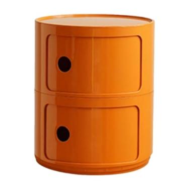 Imagem de Armário de armazenamento multifuncional, mesa de cabeceira com portas de correr, mesa de cabeceira redonda com gavetas, adequado para sala de estar e quarto, espaço pequeno (tamanho: 2 camadas, cor