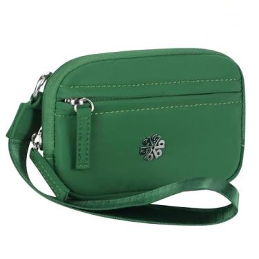 Imagem de Questall Bolsa feminina impermeável com RFID, carteira de viagem de nylon leve com pulseira, porta-cartões com vários zíperes 9102, Verde
