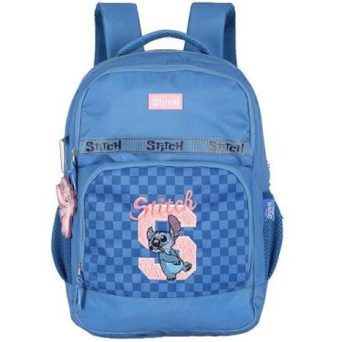 Imagem de Mochila Escolar de Costas STITCH Xadrez Azul Luxcel