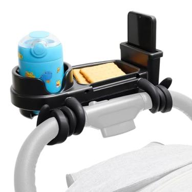 Imagem de Bandeja de lanche universal 3 em 1 para carrinho de bebê, suporte para copo e lanche com capa contra poeira, braços resistentes e flexíveis, acessório de viagem para carrinho de criança pequena