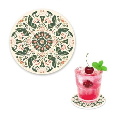 Imagem de Porta-copos de cerâmica de flores - Melhor copo redondo absorvente de mármore moderno de diatomita para mesa de café, bar, vinho - decoração decorativa de casa, para mulheres e amigos 9 x 10 cm C65
