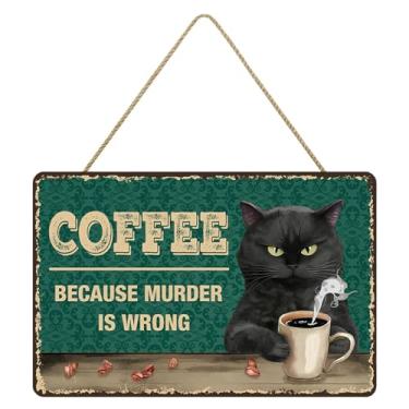 Imagem de Shakven Placa de café retrô para gato, placa de para pendurar gatos,Placas decorativas de boas-vindas do clube de café de - Sinal de suspensão de, decoração de gato para porta de cozinha para amantes