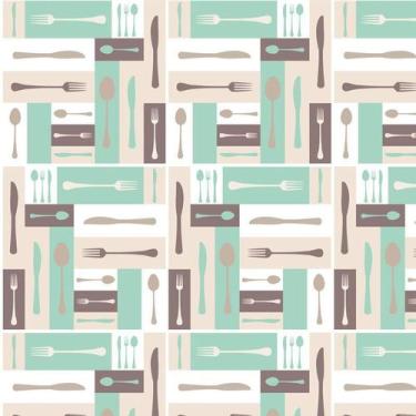 Imagem de Papel Parede Talheres Coloridos Autocolante Cozinha Lavável - LRP