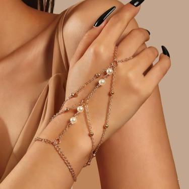 Imagem de Corrente feminina, joia de mão, pulseira de dedo, anel, arnês de mão, ajustável, acessório de moda para uso diário, 1 peça (dourado-4)