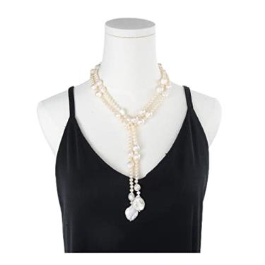 Imagem de URMIBDAI Colares femininos joia 134.6 cm cultivada pérola branca moeda barroca pérola colar Lariat