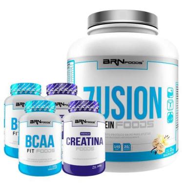 Imagem de Kit Fusion Protein 2Kg+ 2 Bcaa 100G+ 2 Creatina 100G - Brn Foods
