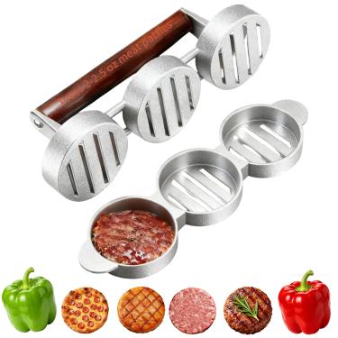 Imagem de Mini prensa de hambúrguer de 3 furos, molde de hambúrguer, máquina de hambúrguer de salsicha, prensa de hambúrguer de salsicha, adequado para atividades ao ar livre, acampamento, fazer sliders