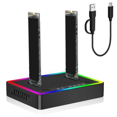 Imagem de M.2 NVMe SATA SSD Cloner Dock, Dual NVMe SATA SSD Enclosure, 20Gbps USB3.2 Gen 2X2 SSD para adaptador USB, clonador duplicador M.2 para ambos (tecla M, chave B+M) sem ferramentas, suporta clone