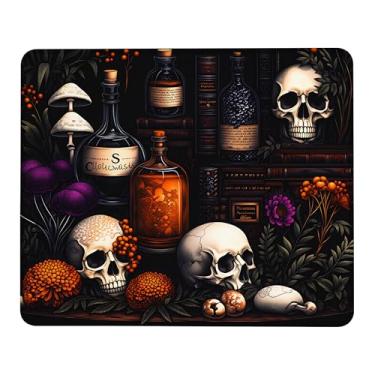 Imagem de Mouse pad retrô de crânio, pequenos tapetes de mouse com borda costurada, base de borracha antiderrapante lavável, tapete de proteção de mesa para laptop, casa, escritório, trabalho, 24 x 19 cm