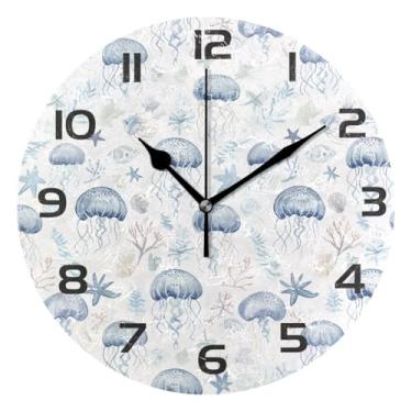 Imagem de GakkiGii Jellyfish Relógio de parede silencioso sem tique-taque, relógio moderno operado por bateria para escritório em casa, cozinha, quarto - fácil de ler