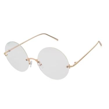 Imagem de HCHES Óculos de Sol Femininos Redondos Sem Aro com Lentes Refletivas Azuis e Formato Recortado (3)