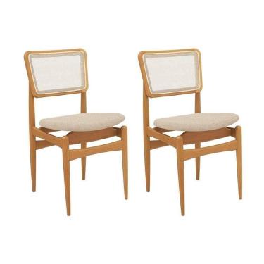 Imagem de Cadeira Sala De Jantar Stela 1cmm013ca Premium Madeira Maciça Kit 2 Un Carvalho-linho Bege Argila-tela Bege - Kappesberg