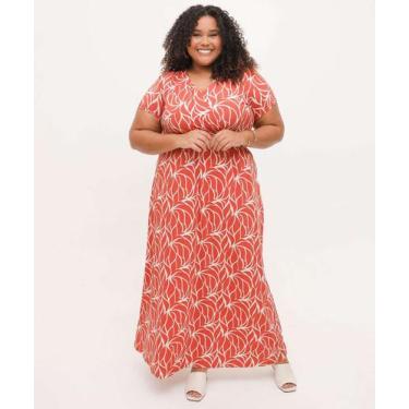 Imagem de Vestido Plus Size Feminino Longo Estampado Marisa-10008, Vermelho, G2