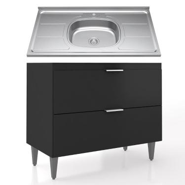 Imagem de Balcão De Cozinha Com Pia Inox 100cm Pérola Z34 Preto - Mpozenato