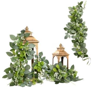 Imagem de Ling's Moment Pacote com 6 cm, guirlanda de flores artificiais, verde e sálvia, centro de mesa, decoração de corredor de casamento, malva, decoração de cadeira de flores, arco floral, para placas