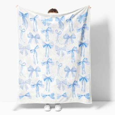 Imagem de Reateforin Cobertores de arcos azuis, decoração de quarto de coquete, cobertor elétrico, decoração de quarto de meninas, cobertor de laço moderno, cobertor feminino, presentes para mulheres