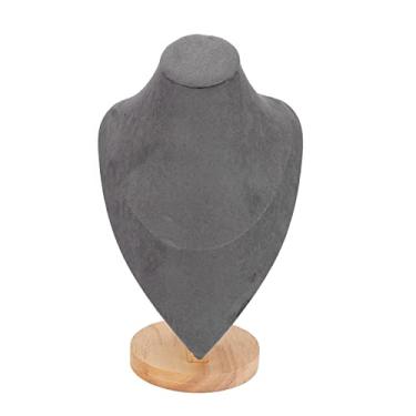 Imagem de Colar busto titular à prova de riscos base estável corrente jóias expositor para janela da loja casa madeira maciça couro 19x11.5x29cm 4 pacote (Cinza)