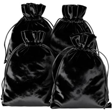Imagem de HRX Package Sacos de presente de veludo macio, bolsas de veludo com cordão de 13 x 19,8 cm - preto para joias de tarô de dados de cristal runa (pacote com 4)
