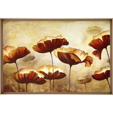 Imagem de Quadro Decorativo com Vidro Sala Hall Quarto 84x124cm Bege Flores