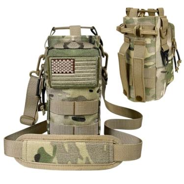 Imagem de Suporte para garrafa de água com alça – Manga térmica tática para garrafa de água com sistema MOLLE para mochila, camuflagem militar, bolsa transversal para caminhada, acampamento, academia, 947 g e