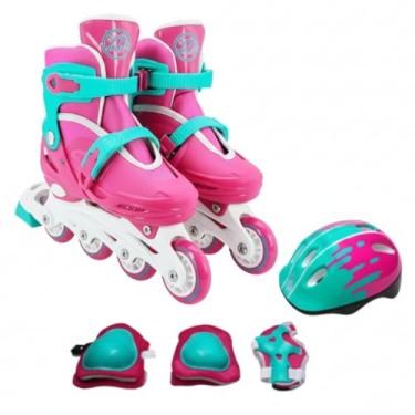 Imagem de Patins Infantil com Kit de Proteção Completo Rosa para Crianças com Segurança e Conforto