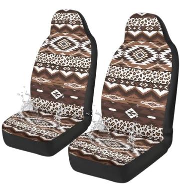 Imagem de Qpednta Capas de assento dianteiras tribais astecas para automóveis impermeáveis tecidos elásticos para proteção adicional universal para carros, caminhões, SUV, van