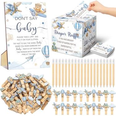 Imagem de Dispowreath 102 peças suprimentos de jogo de chá de bebê bilhetes de sorteio de fraldas com caixa de cartão sorteio de fraldas Don't Say Baby Sign Mini prendedor de roupa chuveiro decoração de jogo