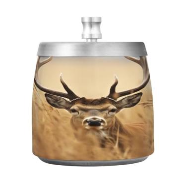 Imagem de Wassud Cinzeiro para cigarros, ambientes internos, externos, cervos, em pé na grama, cinzeiro com tampa, aço inoxidável, à prova de vento, inodoro, bandeja de cinzas para mesa, escritório, pátio