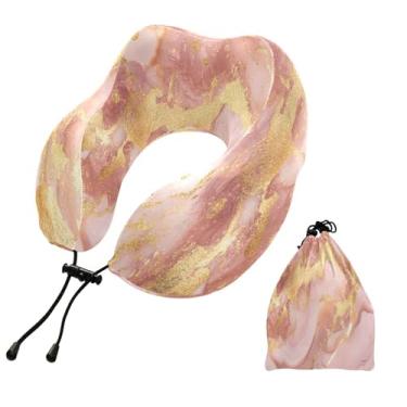 Imagem de CEBUGI Travesseiros de viagem portáteis em forma de U, travesseiro de pescoço de espuma viscoelástica com trava de corda ajustável para avião, viagem, trem, negócios, escritório, soneca (textura de