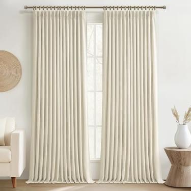 Imagem de Cortinas plissadas extra largas para quarto de 188 cm de comprimento, 2 painéis, 2 painéis, plissadas com memória creme, blecaute, camada dupla, de linho, à prova de som, térmica, quinta, janelas para