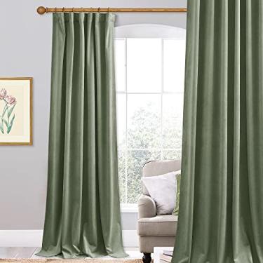 Imagem de StangH Cortinas de veludo longas de 304,8 cm para sala de estar de teto alto, cortina verde sálvia, cortinas de tecido liso, painéis de janela com aba traseira para hotel, verde sálvia, 1 painel