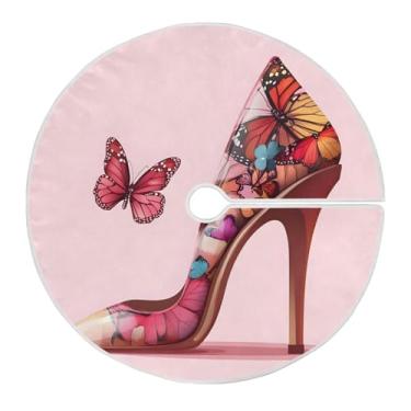 Imagem de Qilmy Linda saia de árvore de Natal de salto alto borboleta 120 cm, saia de camurça para árvore de Natal adequada para decoração de armário em ambientes internos e externos, festas, escritórios, lojas