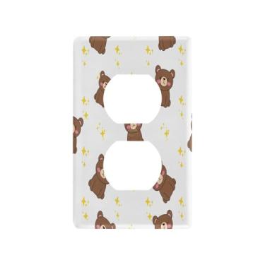 Imagem de Wassud Placa decorativa para tomada decorativa de ursos marrons com desenho animado para tomadas elétricas duplex 11 x 7 cm