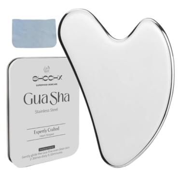Imagem de Gua Sha Ferramentas faciais Guasha de aço inoxidável para rosto metal Gua Sha massagem na pele Guasha ferramenta de beleza para olhos corporais massageador cuidados com a pele presentes de dia das