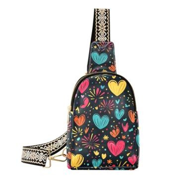 Imagem de CEBUGI Pochete de couro com corações coloridos para mulheres, bolsa tiracolo para trilhas, viagens ao ar livre