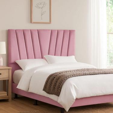Imagem de Cabeceira Cama Box Queen 160 Cm Lizza Em Suede Com Frame Cor:rosa