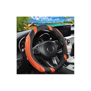 Imagem de Osilly Capa de volante de couro de carro de 38 cm, acessórios automotivos, elástico, respirável, antiderrapante, protetor de roda macio para homens e mulheres, adequado para SUVs, caminhões, veículos