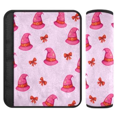 Imagem de Burbuja Capas para cinto de segurança de carro Pink Witch Hats Protetor de cinto de segurança de carro macio confortável para alça de ombro de assento, 1 par médio