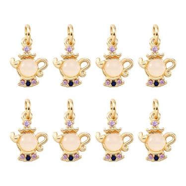 Imagem de Elecrelive 10 pingentes de cristal bule de chá banhado a ouro 18 K chaleira de chá pingentes de zircônia cúbica para colar, pulseira, brincos, fabricação de joias