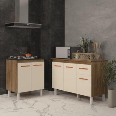 Imagem de Balcão Para Cooktop 5 Bocas Fran e Armário Aline 118 cm Cozinha Gabine