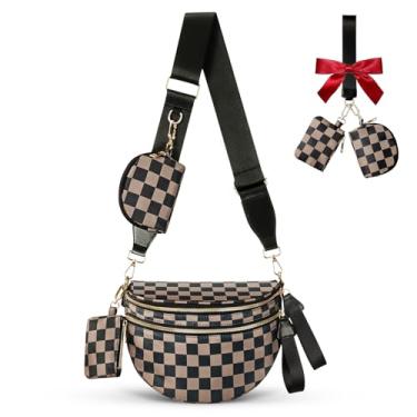 Imagem de Bolsa transversal feminina quadriculada, bolsas de bumbum para mulheres, pochetes para meninas, pequena bolsa quadriculada de nylon, bolsa de ombro moderna, Xadrez preto e marrom, One Size