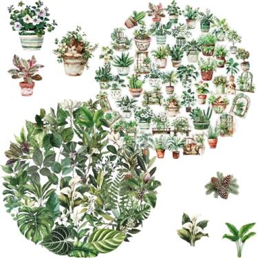Imagem de 100 peças de adesivos transparentes de plantas verdes, adesivos florais de plantas em vaso para scrapbook, garrafas de água, decalques de telefone e guitarra para crianças, adolescentes e adultos