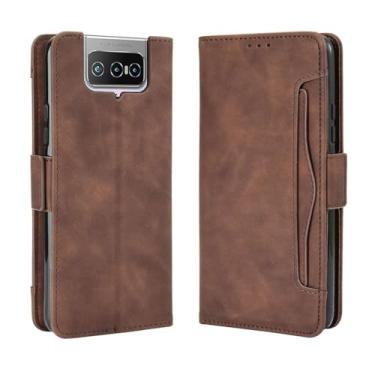 Imagem de Capa para ASUS Zenfone 7,Retro magnético Flip Case,Design de carteira de couro PU com slots de cartão removíveis -Brown