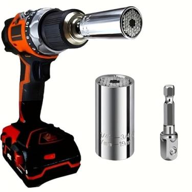 Imagem de 1 adaptador universal de soquete 7 a 19 mm, acessório de chave de torque multifuncional hexagonal para furadeira, catraca, uso em oficina, prateado