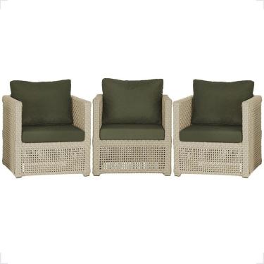 Imagem de 3 Poltronas Madri Alumínio Corda Náutica Estofado 13 Trama Rami