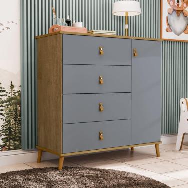 Imagem de Cômoda Jujuba Mdf Premium 4 Gavetas Porta Sapateira Moderna Cinza